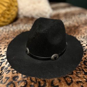 Black floppy hat with concho “hat belt”
